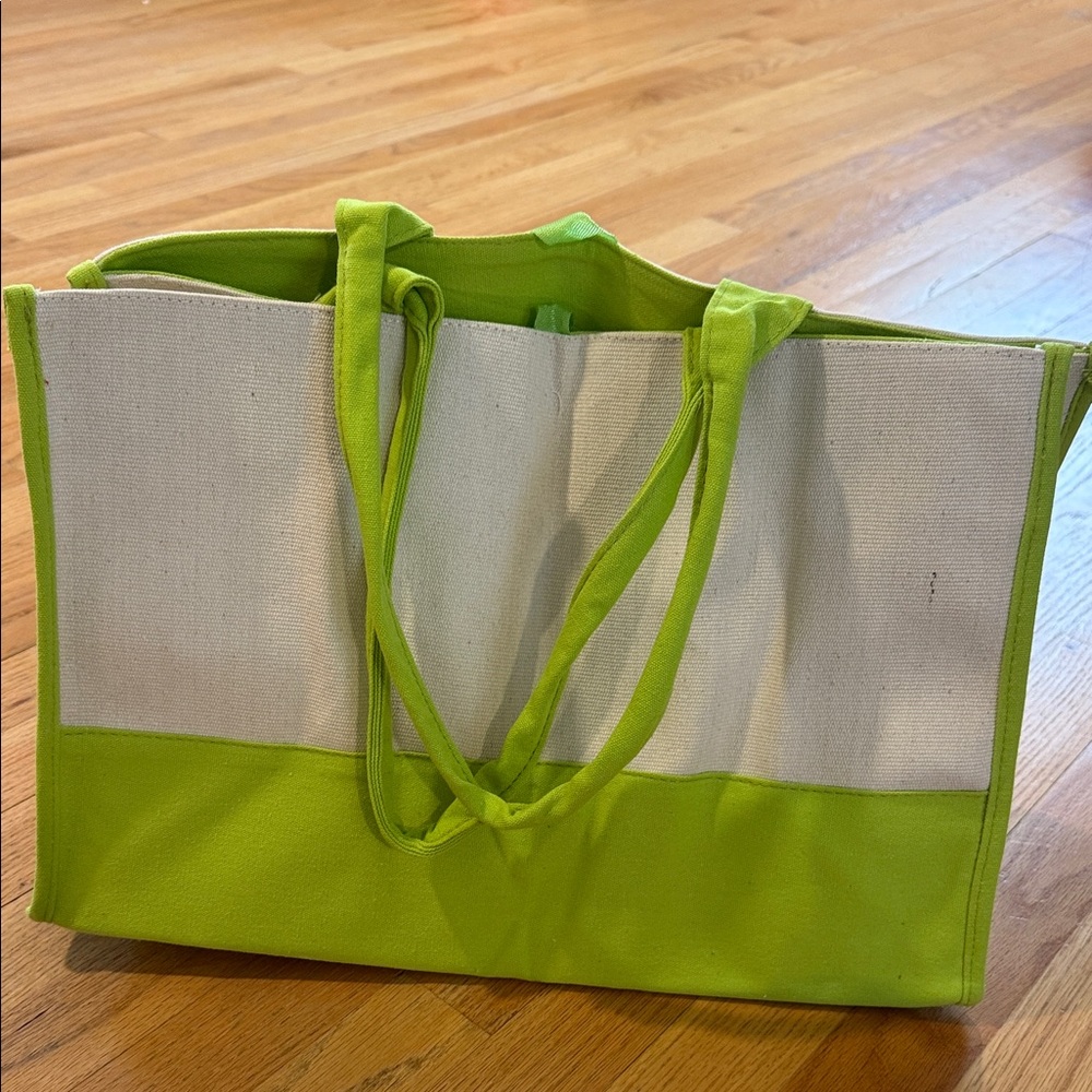 Two-Tone Canvas Tote Bag in Lime Green and Natural New